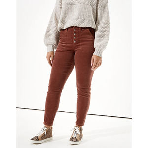 American Eagle Curvy Hi Rise Jeggings Rust Brown Corduroy Skinny Pants Womens 6